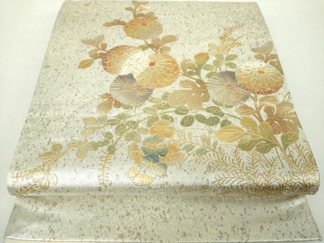 平和屋着物●金彩友禅　卓越技能者・名工・和田光正　太鼓柄袋帯　草花文　金銀彩　引箔　正絹　逸品　DAAZ0355ps