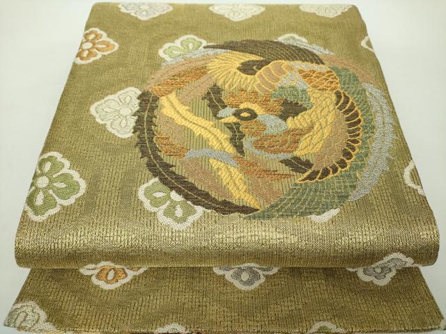 平和屋着物▽六通柄袋帯　スリーシーズン帯　春　夏　秋　鳳凰花丸文　唐獅子　金銀糸　正絹　逸品　DAAZ0358ps