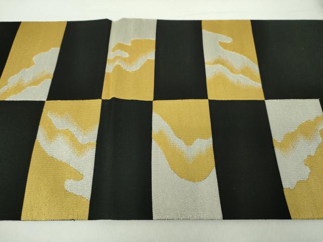 平和屋着物●綴れ　太鼓柄袋帯　市松文様　黒地　金銀糸　正絹　逸品　DAAZ0365ps 平和屋着物○綴れ 太鼓柄袋帯 市松文様 黒地 金銀糸 正絹 逸品 DAAZ0365ps