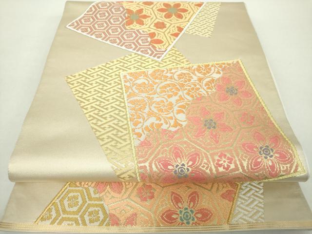 平和屋着物●西陣　川島織物　六通柄　本袋帯　色紙重ね花文　金銀糸　正絹　逸品　DAAZ0374ps