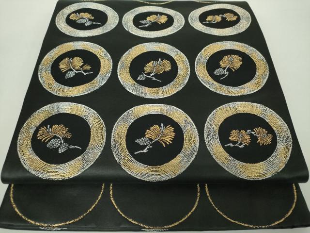 平和屋着物●西陣の名門　加納幸謹製　六通柄袋帯　若松葉丸文　黒地　金銀糸　正絹　逸品　DAAZ0387ps