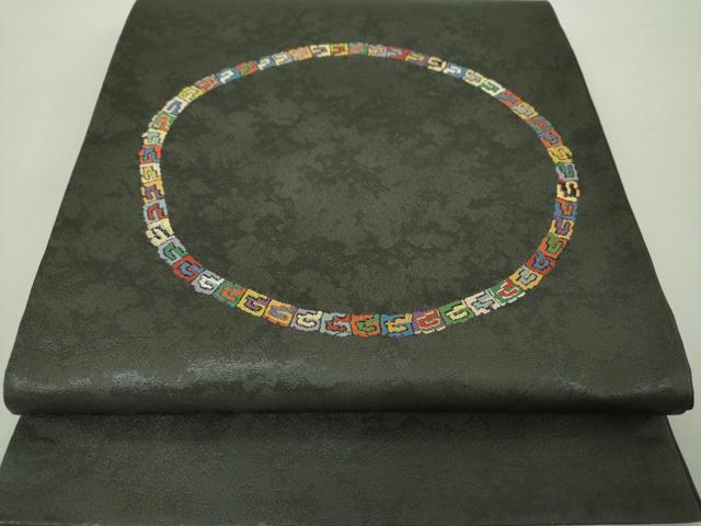 平和屋着物●太鼓柄袋帯　丸文　引箔　正絹　逸品　DAAZ0408ps