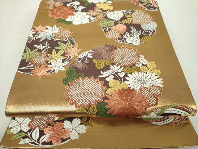 平和屋着物●西陣　河合美術織物謹製　六通柄袋帯　唐織　吉祥花丸文　金糸　正絹　逸品　DAAZ0440ps