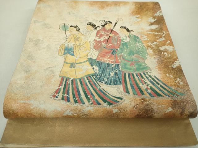 平和屋着物●太鼓柄袋帯　高松塚古墳壁画　金糸　引箔　正絹　逸品　DAAZ0447ps