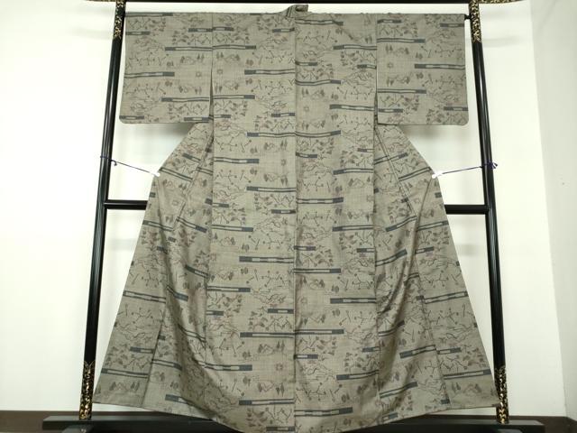 平和屋着物●本場大島紬　7マルキ　横段風景文　正絹　逸品　未使用　DAAZ0510ps 平和屋着物○本場大島紬 7マルキ 横段風景文 正絹 逸品 未使用