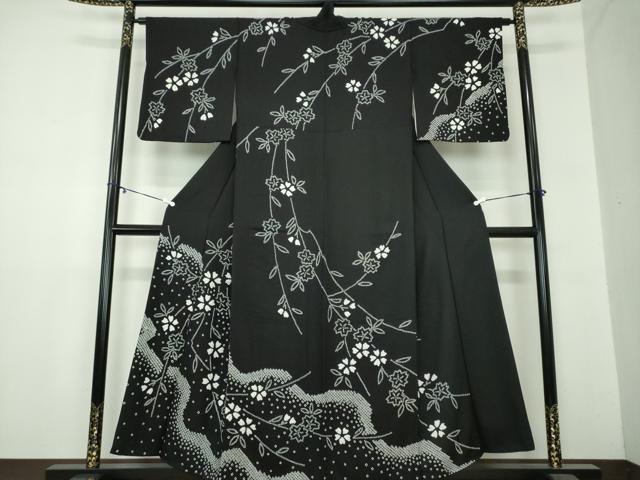 平和屋着物●訪問着　総絞り　枝垂れ桜　黒地　正絹　逸品　DAAZ0513ps