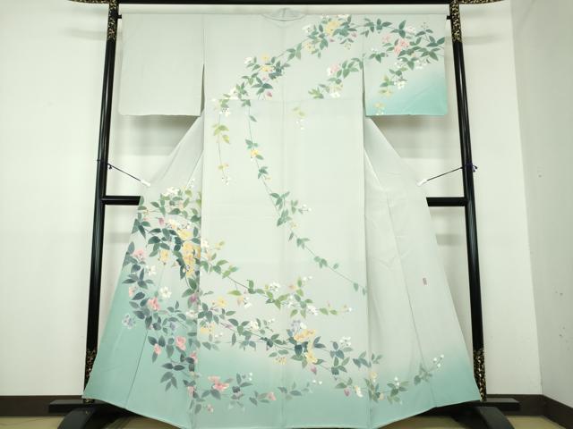 平和屋着物●十日町友禅作家　阿部佳雪　訪問着　枝花文　暈し染め　正絹　逸品　DAAZ0559ps