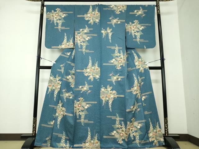 平和屋着物●上質な小紋　舞蝶花文　金彩　正絹　逸品　未使用　DAAZ0627ps