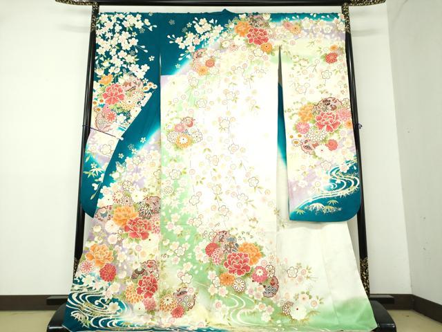 平和屋着物●豪華振袖　刺繍　雪輪宝尽くし花文　暈し染め　金彩　正絹　逸品　DAAZ0630ps