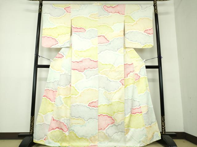 平和屋着物●上質な小紋　総絞り　雲文　正絹　逸品　DAAZ0633ps