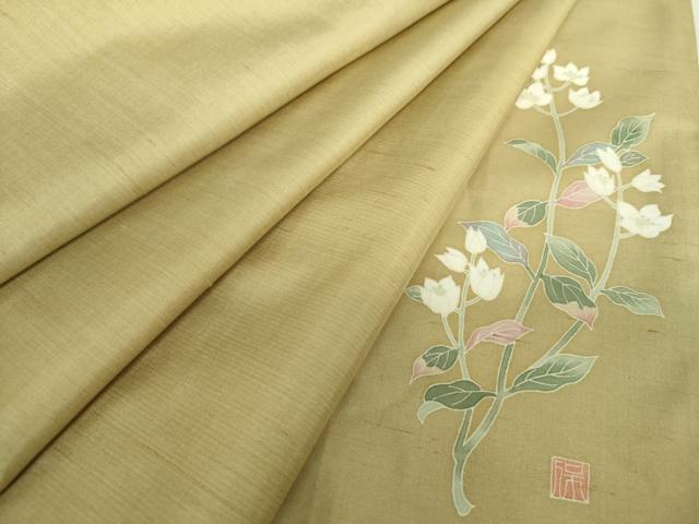 平和屋着物●本加賀友禅作家　鶴見保次監修　白山紬　色無地　木蘭色　銀座おゝぎ屋扱い　正絹　逸品　DAAZ0665ps