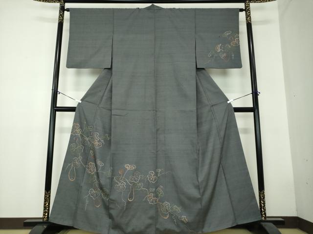 平和屋着物●訪問着　紬地　手描き　瓢箪　六瓢息災　無病息災　正絹　逸品　DAAZ0666ps