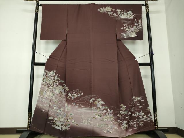 平和屋着物●訪問着　流水風景花文　暈し染め　正絹　逸品　未使用　DAAZ0670ps