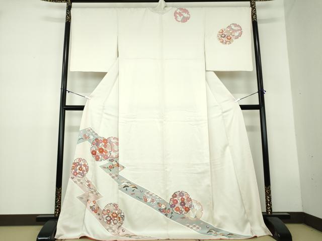 平和屋着物●訪問着　刺繍　雪輪飛鶴花文　金彩　ロング丈　正絹　逸品　DAAZ0692ps