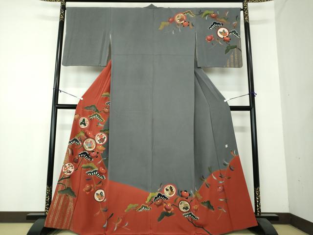 平和屋着物●訪問着　舞蝶花丸文　金彩　正絹　逸品　DAAZ0696ps