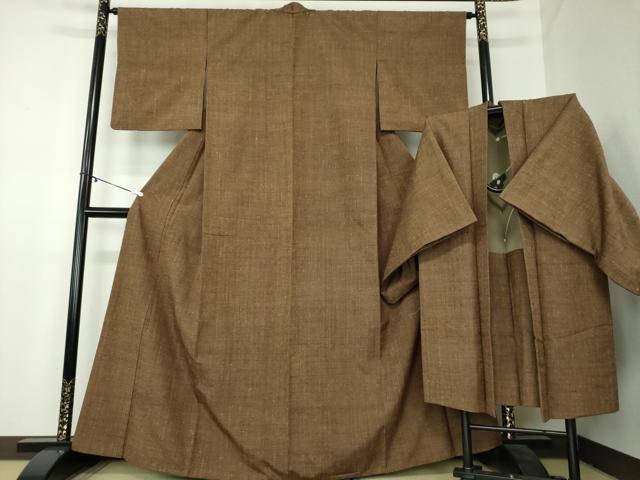 平和屋着物●上質な紬　アンサンブル　長羽織　涅色　正絹　逸品　DAAZ0742ps