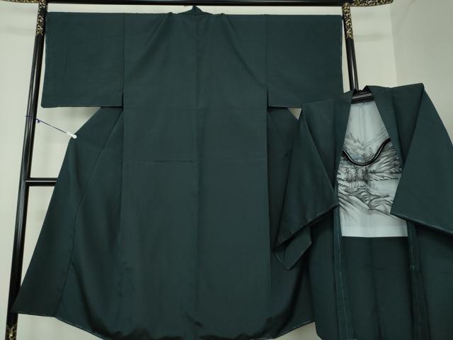 平和屋着物●男性　紬　アンサンブル　万筋　黒色×濃紺色　正絹　逸品　未使用　DAAZ0758ps