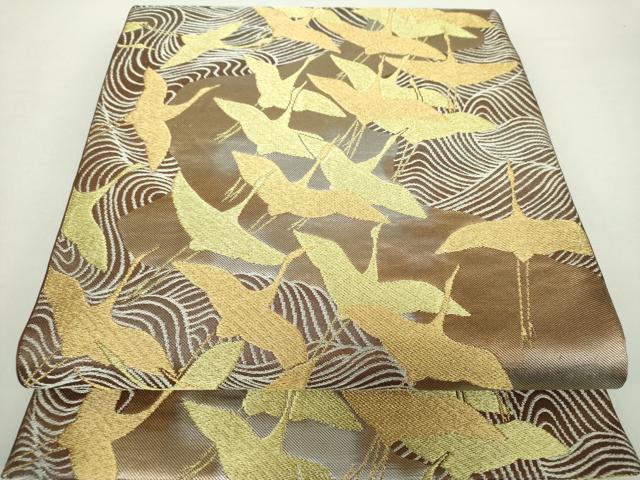 平和屋着物●西陣　川島織物　六通柄　本袋帯　流水群鶴　金銀糸　引箔　正絹　逸品　DAAZ0763ps