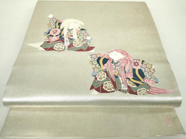 平和屋着物▼加賀友禅の巨匠 初代 由水十久 西陣 長嶋成織物 ながしま帯 太鼓柄袋帯 連獅子 瀞金錦 銀糸 引箔 正絹 逸品 DAAZ0788ps