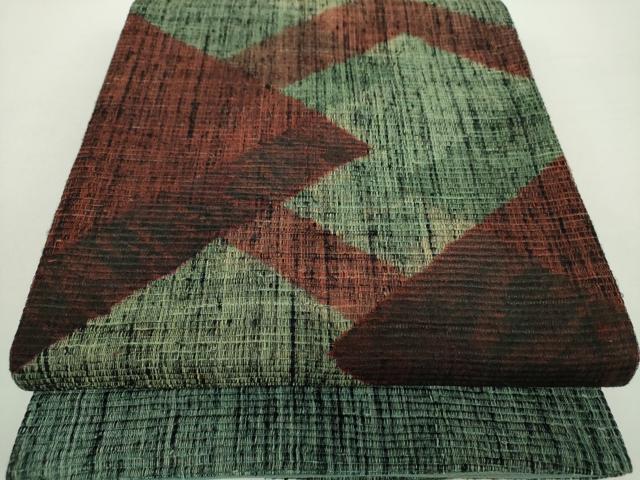 平和屋着物●太鼓柄袋帯　紬地　菱文　正絹　逸品　DAAZ0791ps