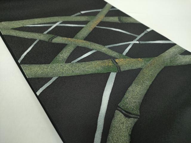 平和屋着物○太鼓柄袋帯 手描き 竹節 黒地 金彩 正絹 逸品 DAAZ0795ps