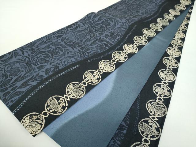 平和屋着物●本場大島紬　薩摩結城　両面　全通柄袋帯　絞り　更紗花鳥間道　正絹　逸品　DAAZ0797ps 平和屋着物○本場大島紬 薩摩結城 両面 全通柄袋帯 絞り 更紗花鳥