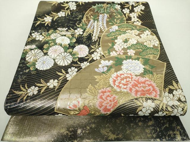 平和屋着物●六通柄袋帯　地紙吉祥花文　金糸　引箔　正絹　逸品　DAAZ0802ps