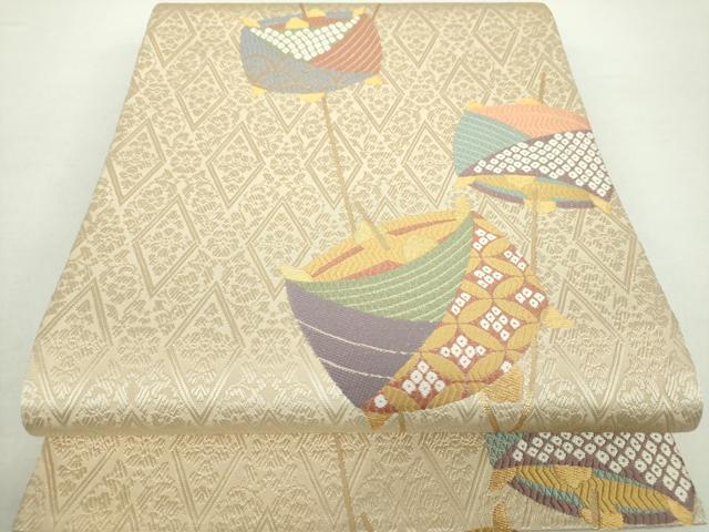 平和屋着物●六通柄袋帯　唐織　糸車　金糸　正絹　逸品　DAAZ0807ps