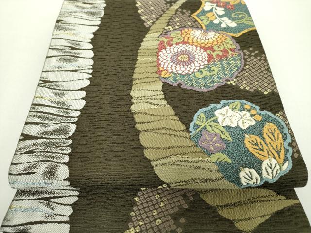 平和屋着物●六通柄袋帯　唐織　雪輪花文　金銀糸　正絹　逸品　DAAZ0818ps