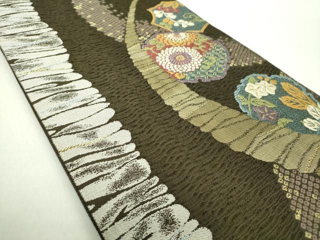 平和屋着物●六通柄袋帯　唐織　雪輪花文　金銀糸　正絹　逸品　DAAZ0818ps 平和屋着物○六通柄袋帯 唐織 雪輪花文 金銀糸 正絹 逸品