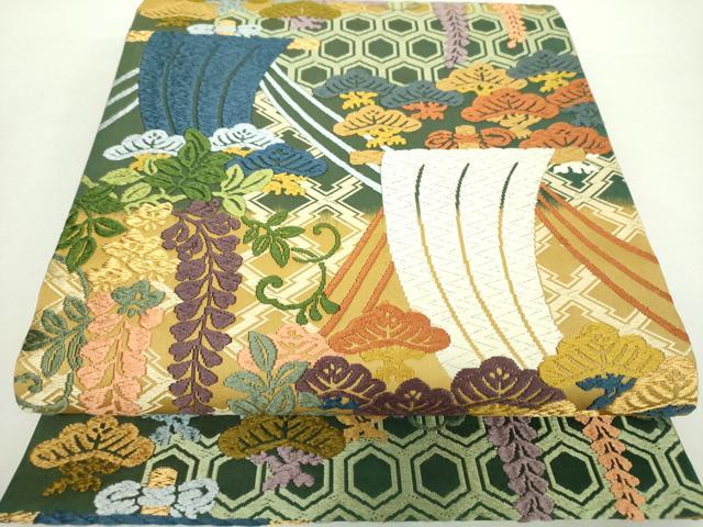 平和屋着物●六通柄袋帯　唐織　帆掛け舟　吉祥花文　金糸　正絹　逸品　DAAZ0820ps