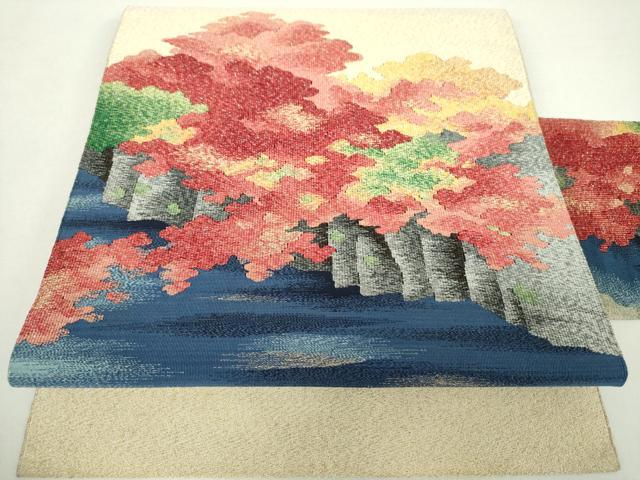 平和屋着物●爪掻き本綴れ　八寸名古屋帯　水辺風景　金銀糸　正絹　逸品　DAAZ0858ps