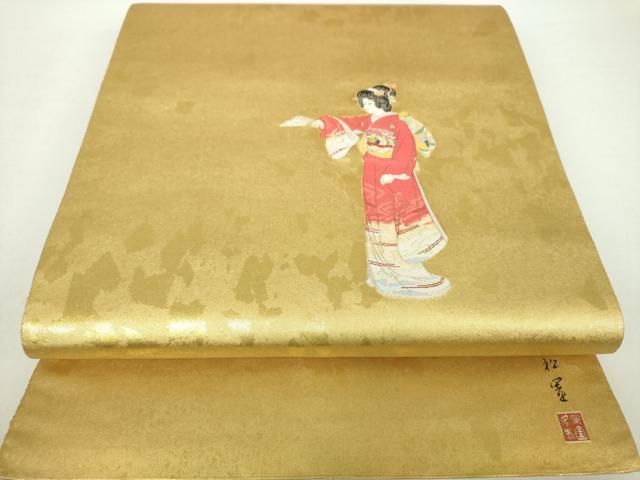 平和屋着物▼西陣　長嶋成織物　ながしま帯　上村松篁　太鼓柄袋帯　序の舞　本金箔　瀞金錦　正絹　逸品　DAAZ0866ps