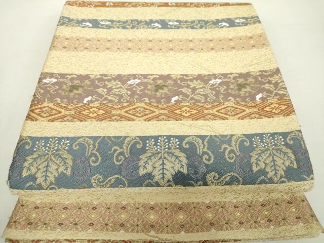 平和屋着物●西陣　六通柄袋帯　唐織　古代間道　金糸　正絹　逸品　DAAZ0875ps