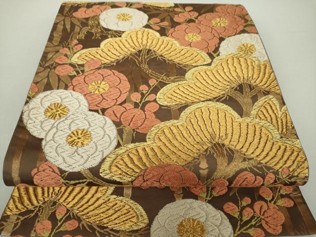 平和屋着物●西陣　河合美術織物謹製　六通柄袋帯　唐織　能衣錦　松竹梅　金糸　正絹　逸品　DAAZ0877ps