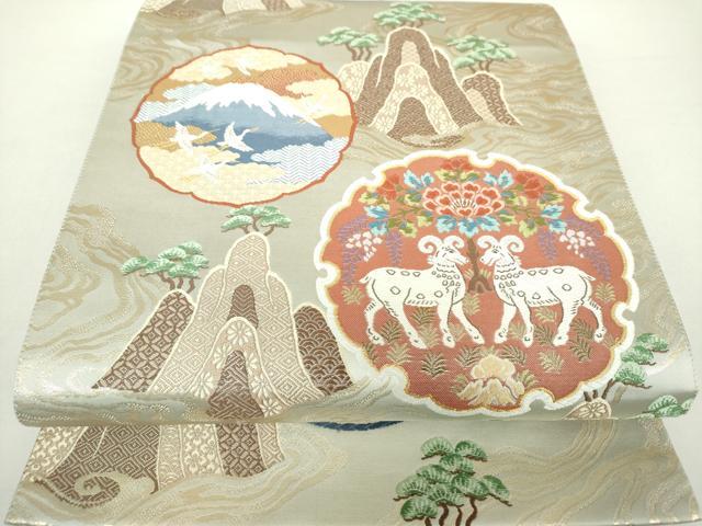 平和屋着物●六通柄袋帯　唐織　羊蹄山　吉祥絵暦　金糸　正絹　逸品　DAAZ0881ps