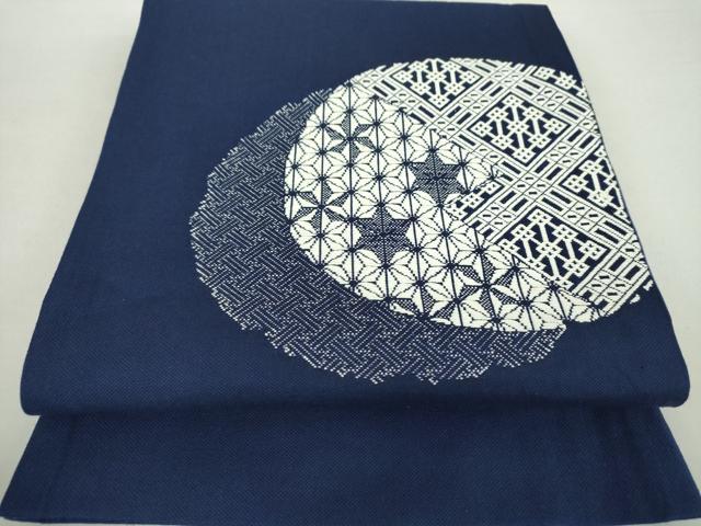 平和屋着物●太鼓柄京袋帯　こぎん刺し　総刺繍　吉祥花文　綿　逸品　DAAZ0905ps
