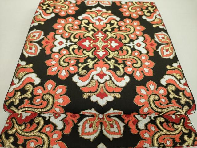 平和屋着物●西陣　川島織物　六通柄　本袋帯　正倉院花文　黒地　金糸　正絹　逸品　DAAZ0918ps