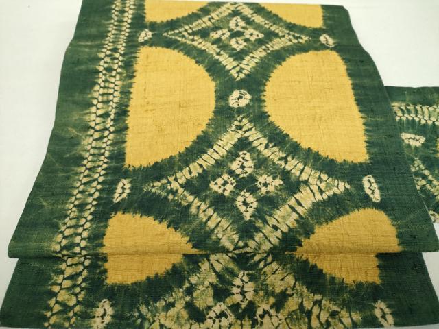 平和屋着物●九寸名古屋帯　生紬　絞り　丸菱間道　正絹　逸品　DAAZ0934ps