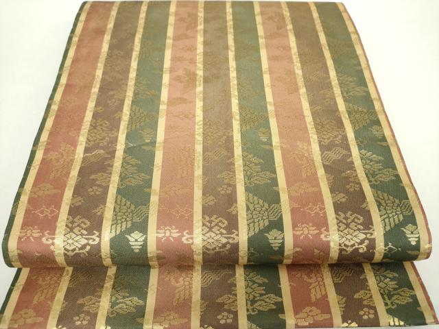 平和屋着物●全通柄九寸開き名古屋帯　鳳凰花間道　金糸　正絹　逸品　DAAZ0940ps
