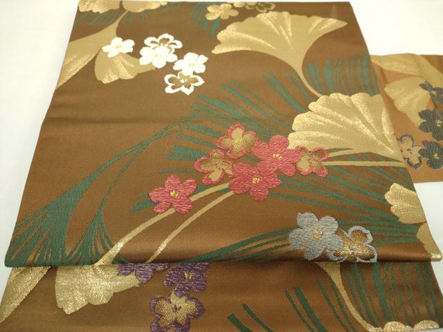 平和屋着物●九寸名古屋帯　銀杏　舞花文　金糸　正絹　逸品　DAAZ0956ps