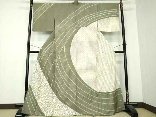 平和屋着物●訪問着　紬地　絞り　更紗花文　正絹　逸品　DAAZ0997ps