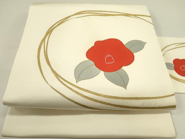 平和屋着物●塩瀬　九寸名古屋帯　草花　金彩　正絹　逸品　DAAZ2192op