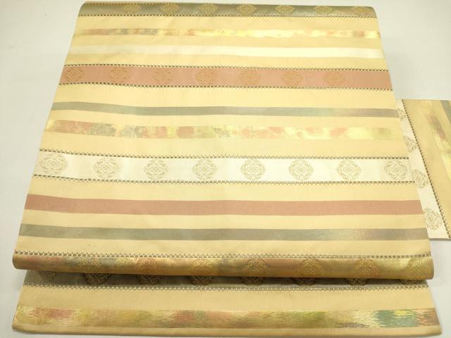 平和屋着物●九寸名古屋帯　横段花文　金糸　正絹　逸品　DAAZ2194op