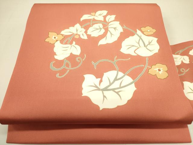 平和屋着物●塩瀬　九寸名古屋帯　枝花　金彩　正絹　逸品　DAAZ2206op