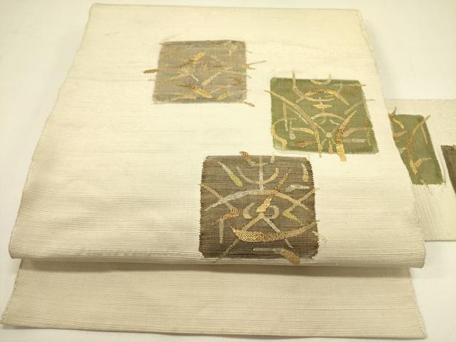 平和屋着物●八寸名古屋帯　紬地　すくい織　抽象文様　金糸　正絹　逸品　DAAZ2225op