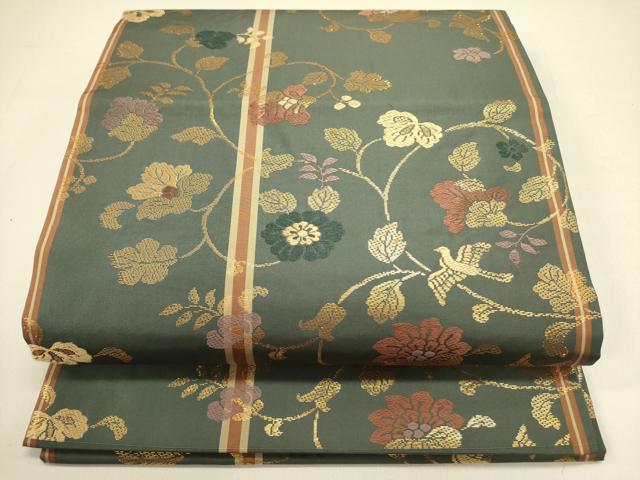 平和屋着物●九寸開き名古屋帯　唐織　更紗花文　金糸　正絹　逸品　未使用　DAAZ2228op