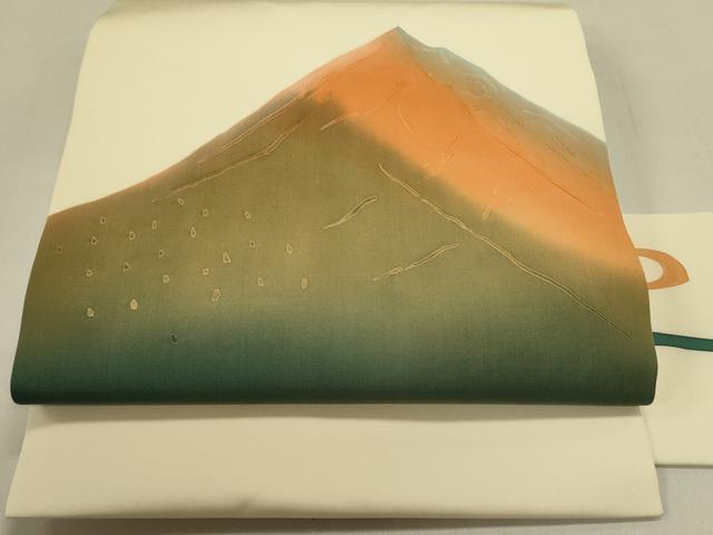 平和屋着物●塩瀬　九寸名古屋帯　風景文　正絹　逸品　未使用　DAAZ2251op