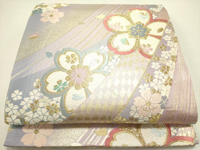 平和屋着物●六通柄袋帯　唐織　舞桜　金糸　正絹　逸品　DAAZ2265op