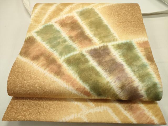 平和屋着物●六通柄袋帯　紬地　絞り　檜扇文　正絹　逸品　DAAZ2286op